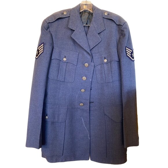 USAF Air Force Mens Staff Sergeant Blue Wool Military Uniform Jacket 40L Vintage - Picture 10 of 12